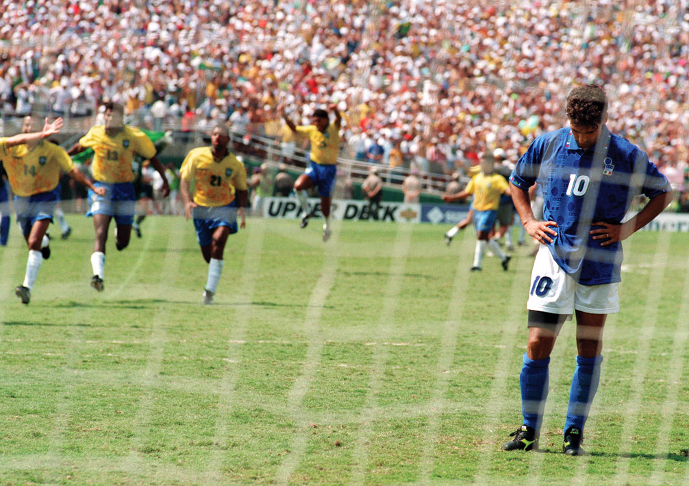 Baggio misses the decisive penalty kick at the 1994 FIFA World Cup.